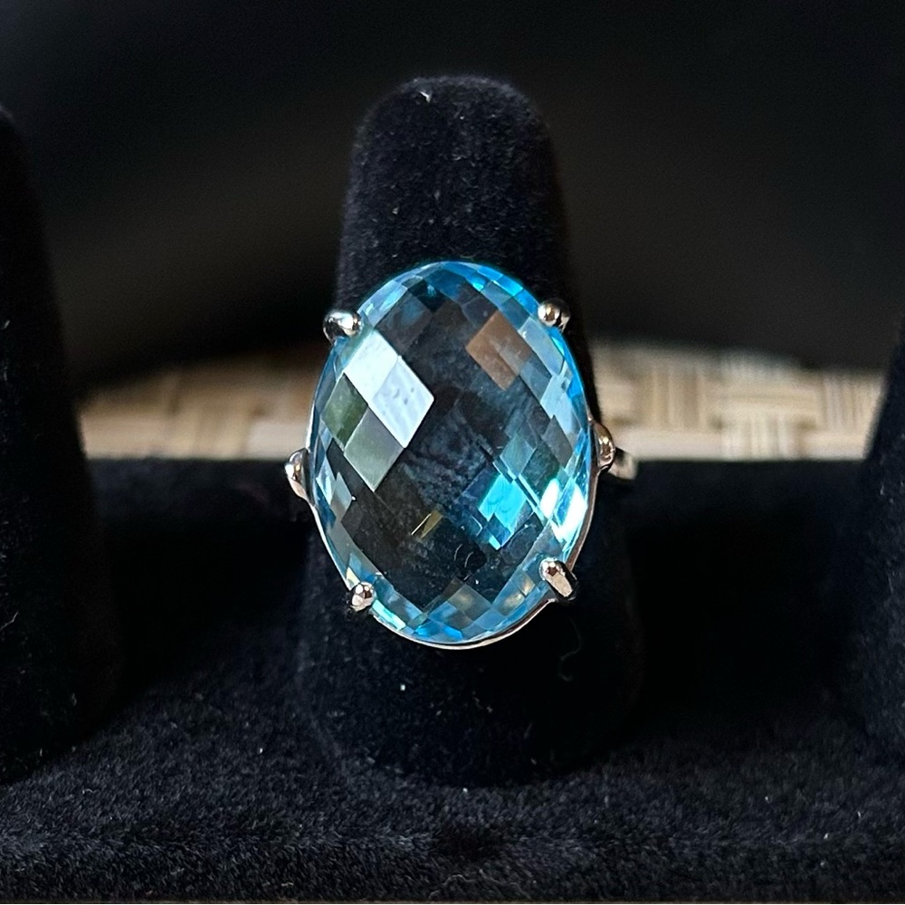 sterling silver blue aqua ring. 8